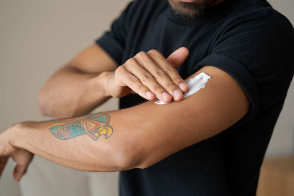 Homme étalant de la crème Cicaplast baume B5