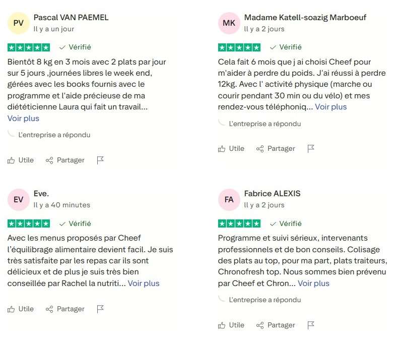 Derniers avis Trustpilot sur le programme minceur Cheef