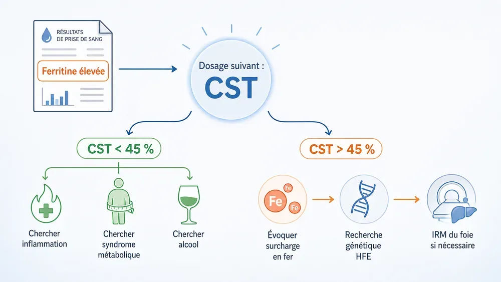 Que faire après une ferritine élevée, le CST oriente la suite du bilan