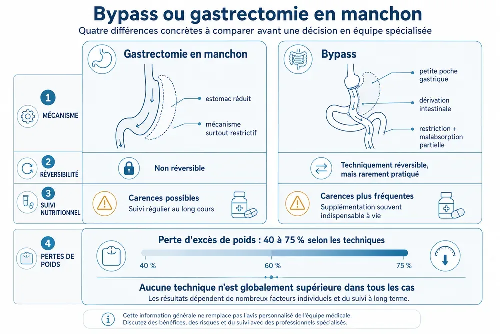 Bypass ou gastrectomie en manchon : quatre differences concretes a comparer avant une decision en equipe specialisee