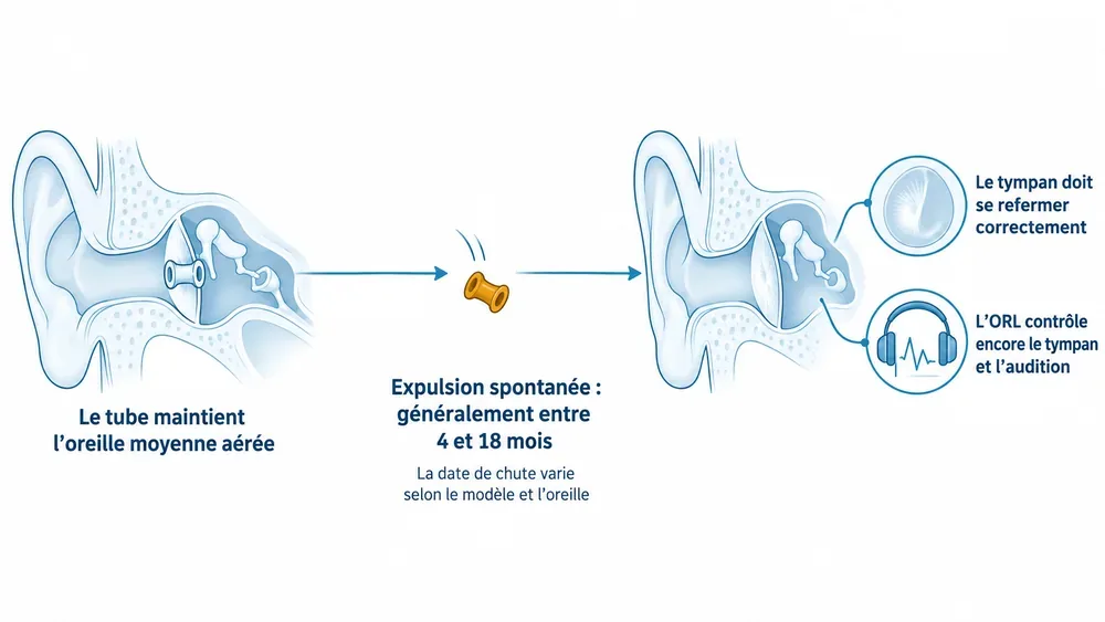 Le diabolo tombe, le suivi continue : il reste plusieurs mois, puis l’ORL contrôle encore le tympan et l’audition.
