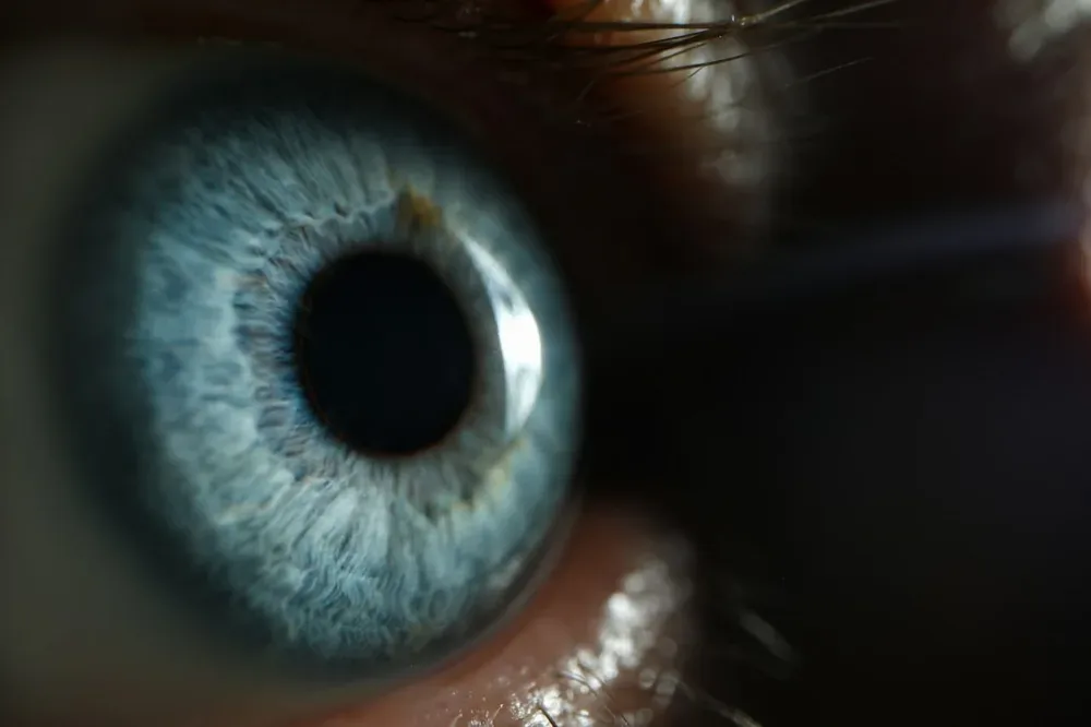 Laser yeux : gros plan d’un œil bleu illustrant la vision.